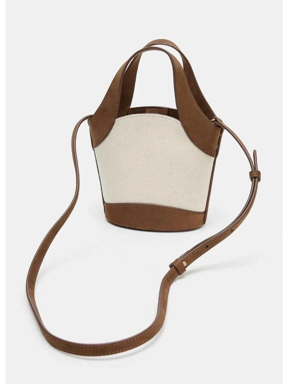 Zara Cream Canvas and Brown Leatherette Mini Crossbody. POP